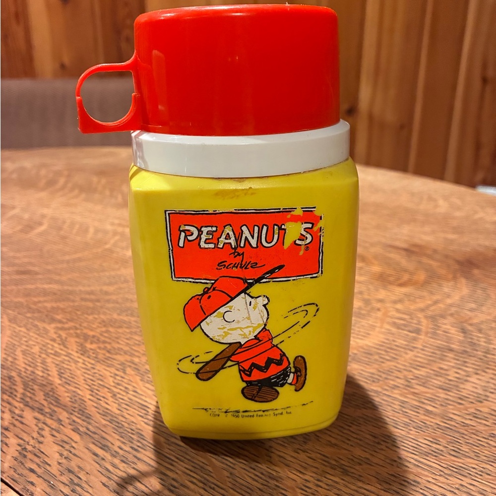 Vintage Yellow Charlie Brown Plastic Thermos